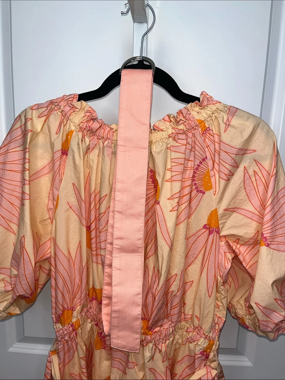 Kate Spade Peach and Pink Floral Off-Shoulder Midi Dress, Two Belts Large